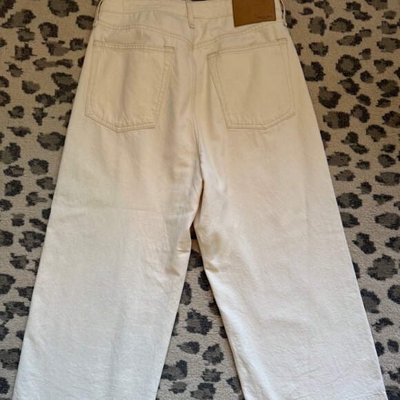 RAG & BONE Maya High-Rise Ankle Wide Leg Jeans Raw Hem Cropped Ecru - size 33 - Picture 4 of 9